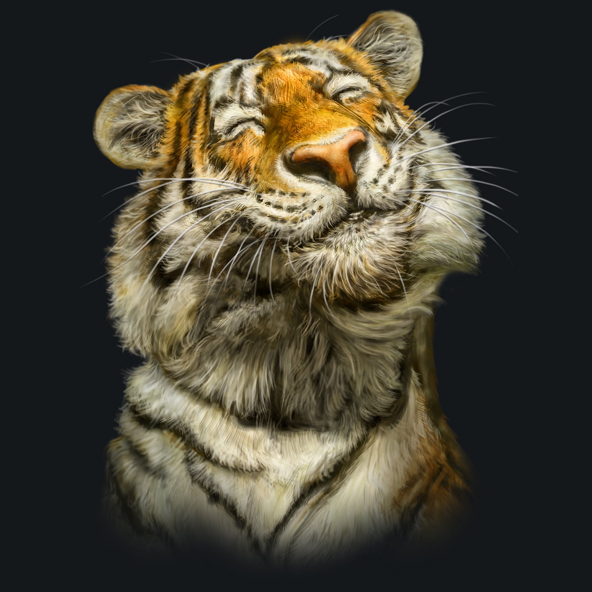 Smiling Tiger by Patrick LaMontagne - painting of a tiger smiling