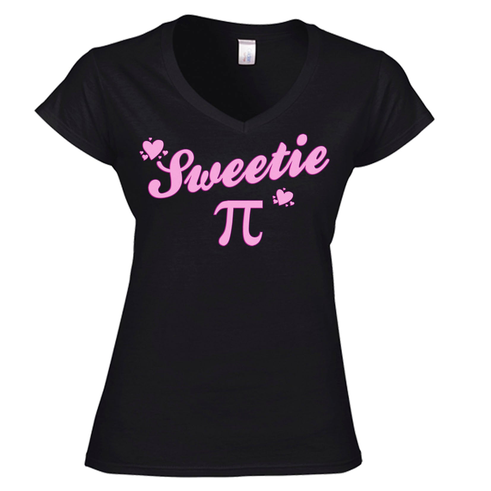 Sweetie Pi T-shirt - black t-shirt with thw word sweetie in pink and the pi symbol underneath