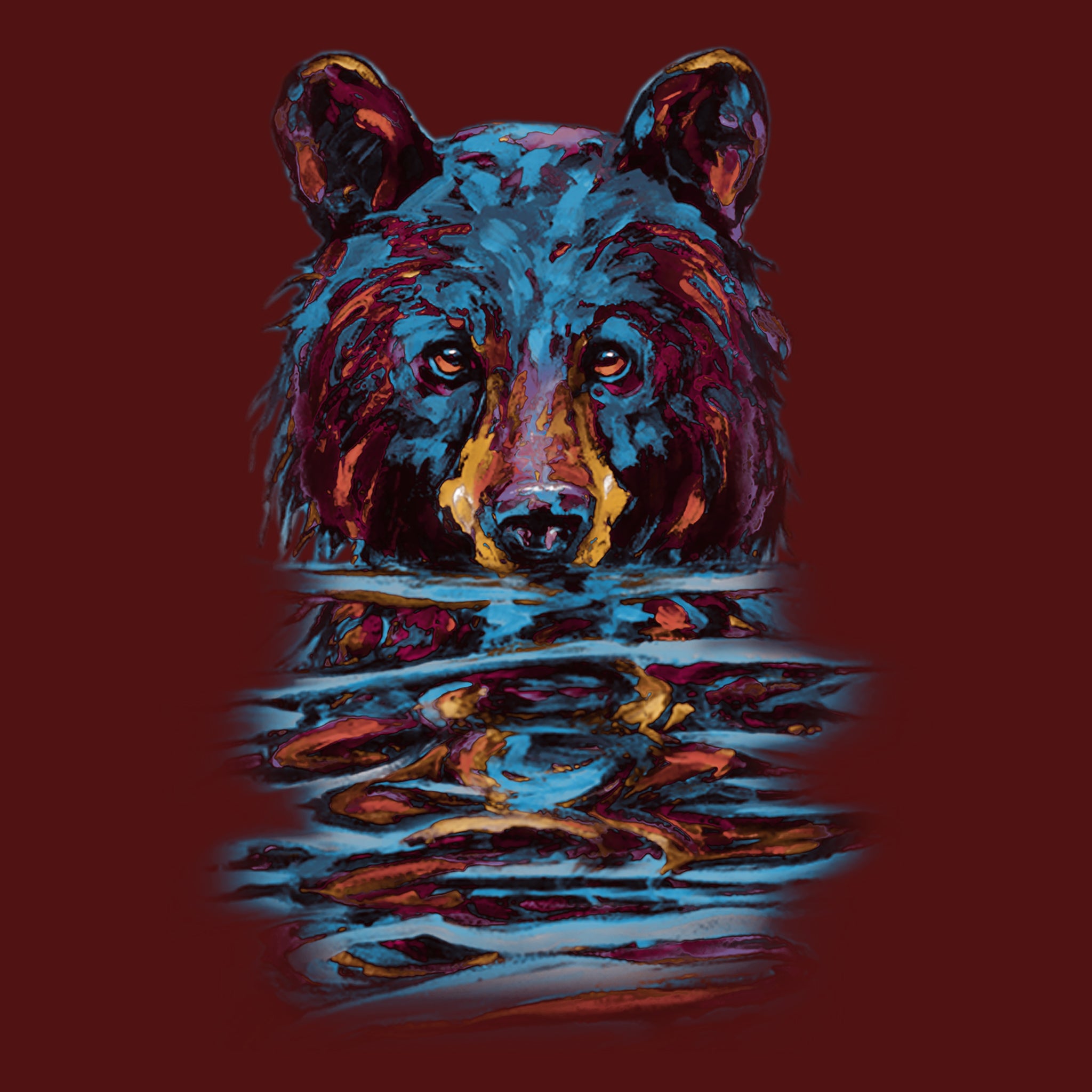 Very Wet Bear by Kari Lehr - painting of a colorful black bear emerging from water