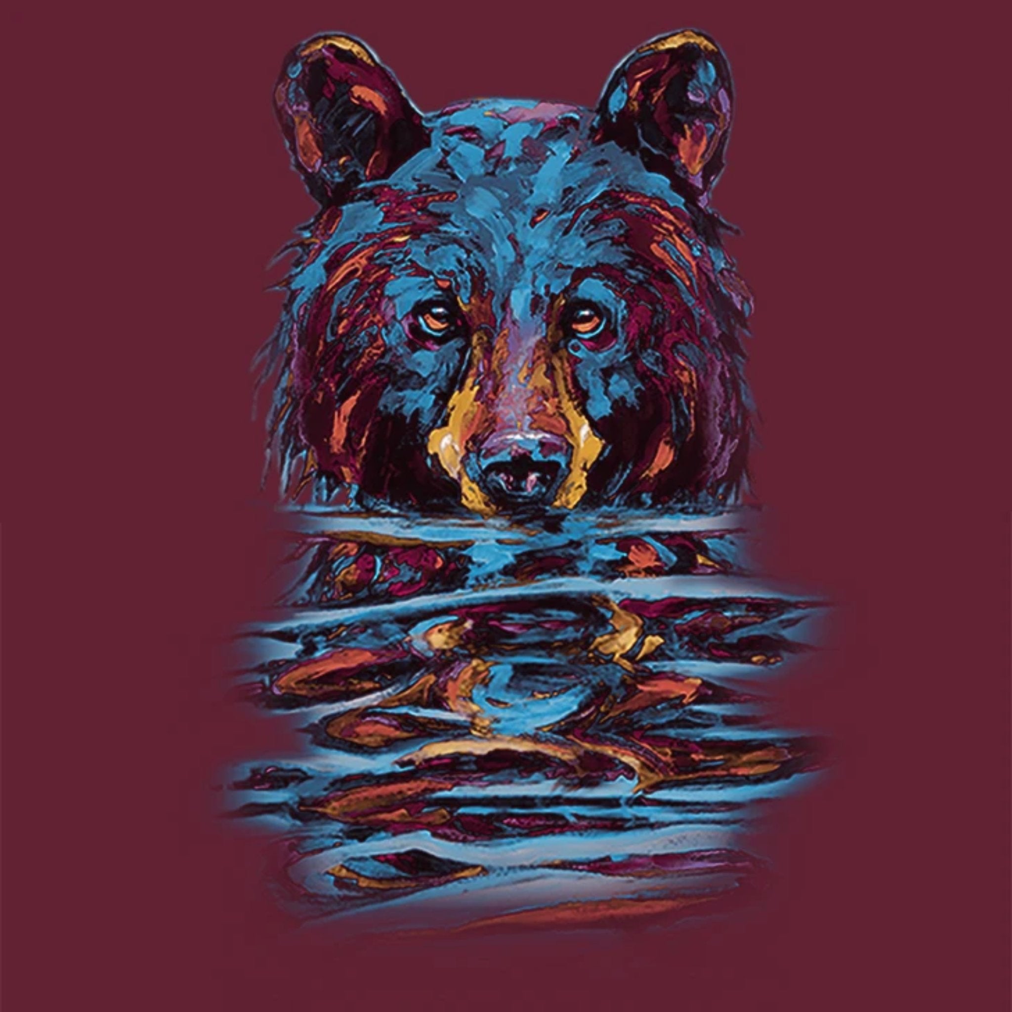 Very Wet Bear by Kari Lehr - painting of a colorful black bear emerging from water