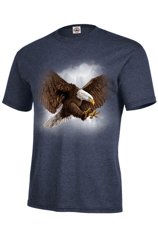Diving Eagle T-shirt - navy heather t-shirt with eagle art by artist Eric Blais