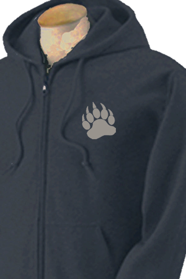 Grizzly Profile With Paw Full Zip Hooded Sweatshirt - dark heather full zip hooded sweatshirt with large portrait of grizzly face