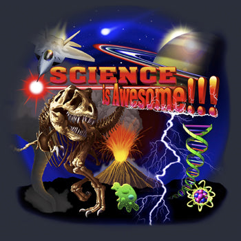 Science Is Awesome - painting of images related to science from dinosaurs to rocket ships