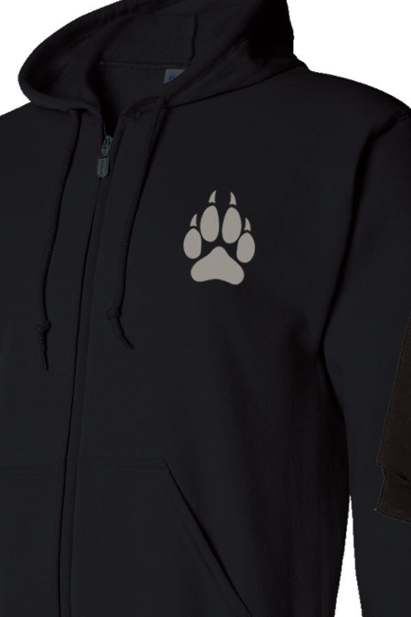 Wolf Prowl Full Zip Sweatshirt - black full zip sweatshirt with large wolf head  by Canadian nature artist Eric Blais